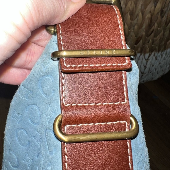 CELINE C Macadam Canvas Shoulder Bag Suede Light Blue Gold - Picture 4 of 13